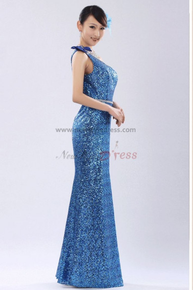 Royal Blue Sequins Sheath One Shoulder Prom Dresses customize np-0272 
