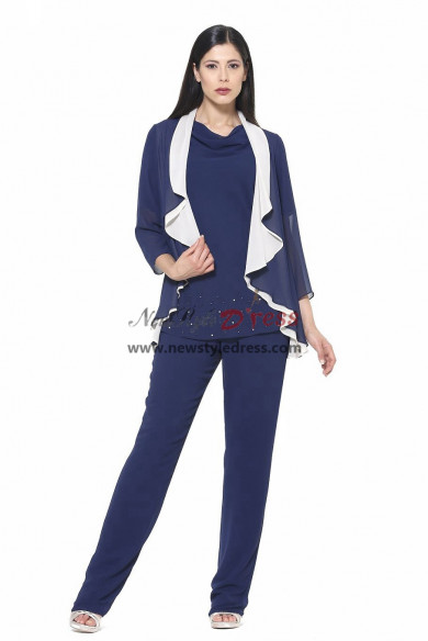 2022 Women Outfit for Wedding Guest Dark Navy Mother of the Bride Pant Suits nmo-953
