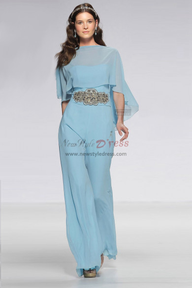 Chiffon Prom Jupmsuit dresses with beaded belt Overlay Top Poncho wps-192