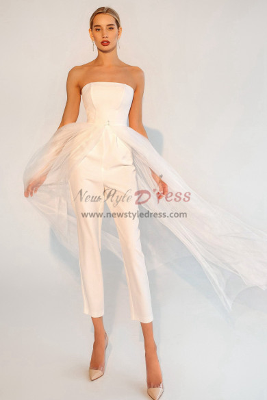 Strapless Bridal Jumpsuit with Detachable Tulle Dress,Combinaison de mariée wps-260