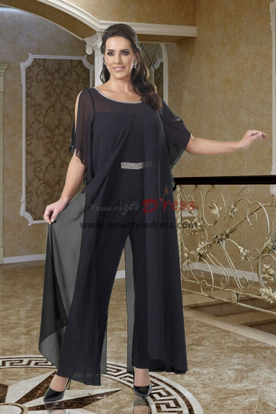 2022 Black Chiffon Beaded Neckline Mother of the Bride Jumpsuit Special Occasion Dresses nmo-988