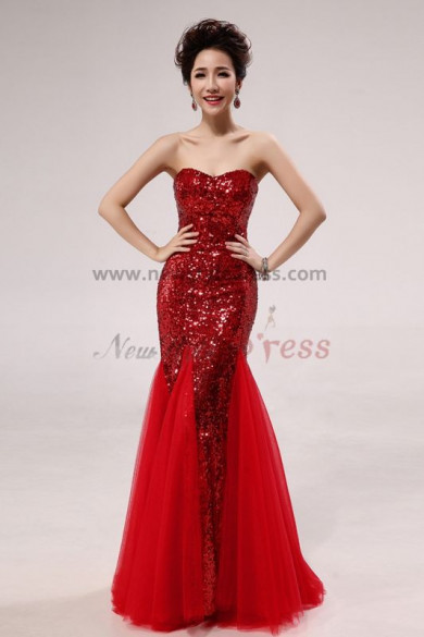 2019 New Style Red Sequins Mermaid Trumpet Prom Dresses np-0263