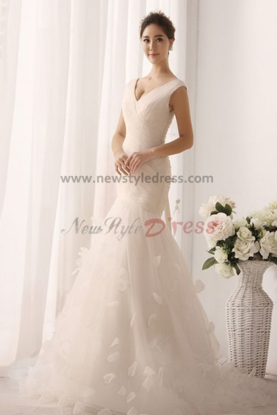 New Arrival V-neck Mermaid flower Multilayer Pleat Elegant Wedding gown nw-0157