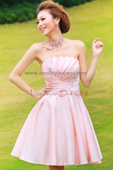 Satin Pink Short skirt Bridesmaids Dresses Under $100 np-0226