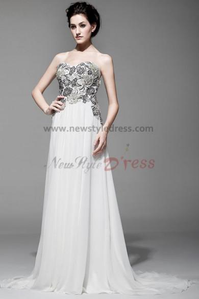 White Chest With Embroidery Wedding Party Dresses Court Train nw-0103