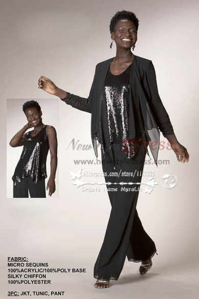 Charcoal beautiful mother of the bride pant suits with sequins vest nmo-155