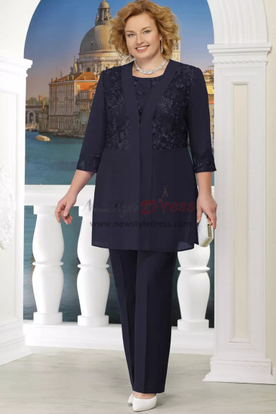 Black Plus size Mother of the bride pant suit with jacket 3PC Trousers outfits nmo-575
