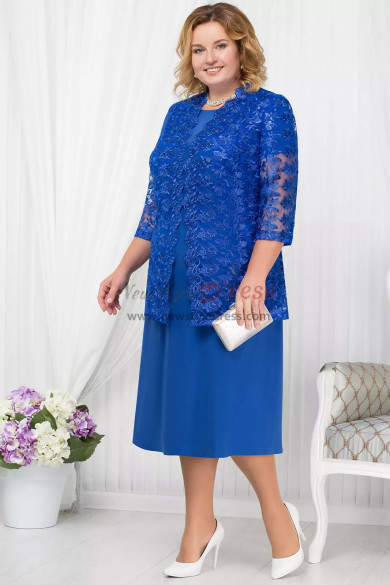 Plus size Royal blue Mother of the bride dress with Lace jacket Classic Women outfit  Custom-made nmo-562