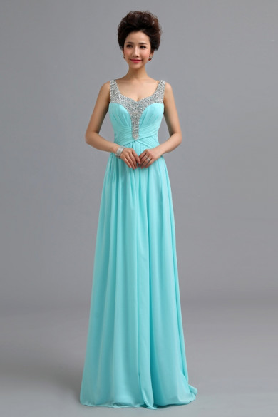 Scoop aqua Chiffon Prom Dresses Chest With Sequins Discount nm-0173
