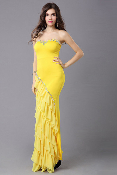 Yellow Chest With beading Multilayer Charmeuse Gorgeous Favorable comment prom dresses np-0330