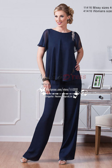 New style chiffon mother of the bride pant suit dark blue two piece outfit for wedding High-end Customize nmo-217