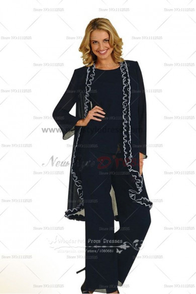 2019 Fashion Ruched Elegant black Mother Of The Bride Pants Suit nmo-008