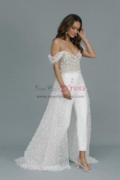 2022 Off The Shoulder Lace Overskirt Wedding Jumpsuit Dress,Monos de novia wps-271