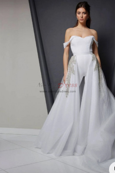 2023 White wedding jumpsuit With Train, Bridal Jumpsuit, Bridal Shower Jumpsuit bjp-0031