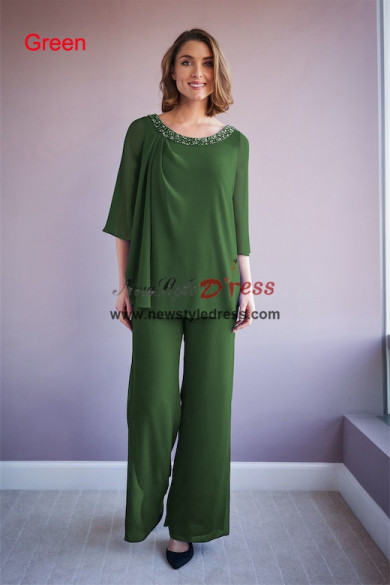 2 PC Green Chiffon Mother of the Bride Pants Suits,Vêtements pour femmes nmo-870-3