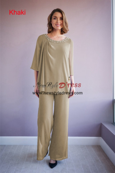 2 PC Khaki Chiffon Mother of the Bride Pants Suits,Vêtements pour femmes nmo-870-6