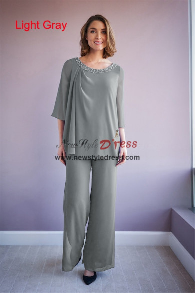 2 PC Light Gray Chiffon Mother of the Bride Pants Suits,Ropa de mujer nmo-870-7