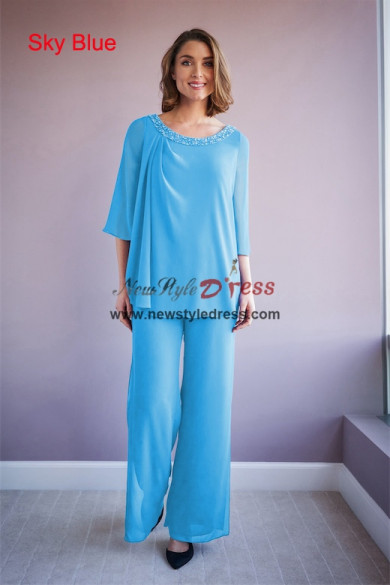 2 PC Sky Blue Chiffon Mother of the Bride Pants Suits,Trajes de pantalones para mujer nmo-870-12
