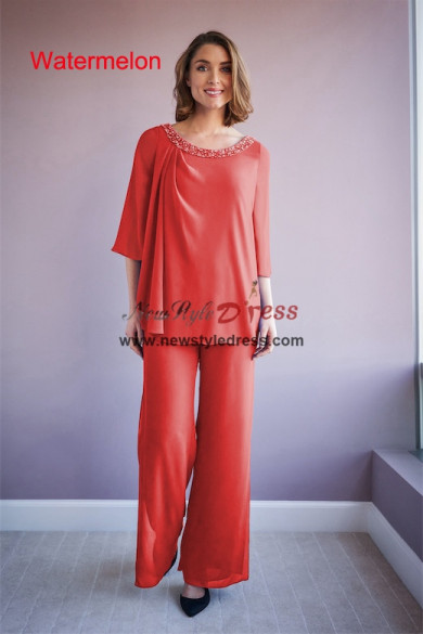 2 PC Watermelon Chiffon Mother of the Bride Pants Suits,Ropa de mujer nmo-870-13