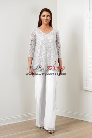 2PC Mother Of The Bride Pant Suits,White Lace Women