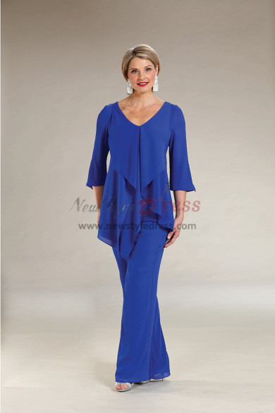 2PC Royal Blue Chiffon Mother of the bride Pant suits Women's Trousers ...