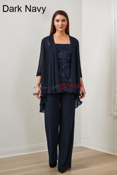 3PC Dark Navy Mother of the Bride Pants suits, Wedding Guest Pant Suits,Trajes de mujer nmo-866-4