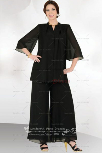 Black cheap Loose Two Picec mother of the dress pants suits with Short Sleeves nmo-026