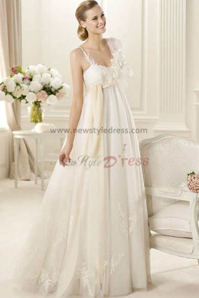 Empire Sheer Straps Appliques Gorgeous New Arrival wedding dresses nw-0148