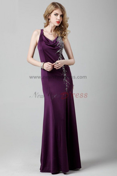 Grape Tank Column Floor-Length Cheap Elegant evening dresses np-0279