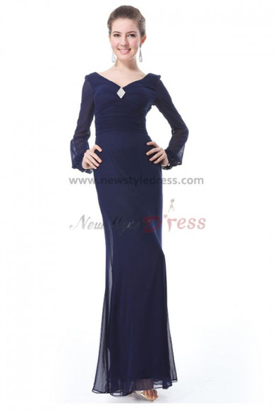 Long Sleeves Royal Blue Chiffon Mother Of the Dresses np-0205