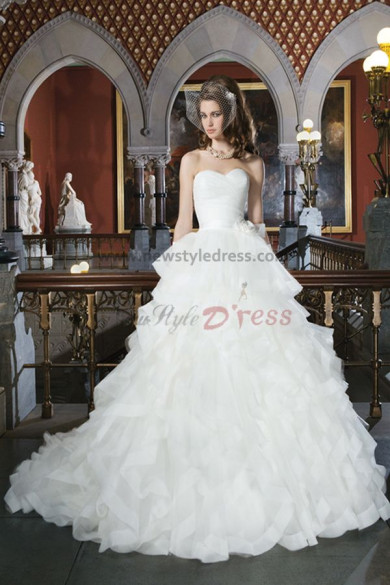 Multilayer Ruffles 20 Inch Train Sweetheart Princess wedding dresses nw-0129