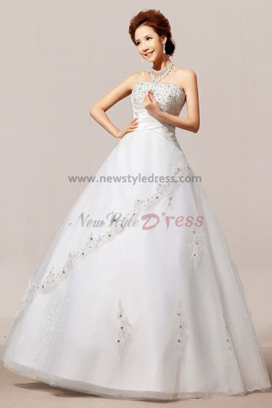 New Arrival Chest Appliques Crystal Sequins Tulle wedding Dresses nw-0061
