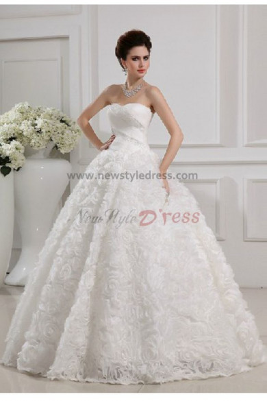 CheapCrystal Handmade flower Chiffon Ball Gown Gorgeous Floor-Length Wedding Dresses nw-0092