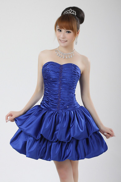 Royal Blue Strapless Ruched Above Knee Cocktail Dresses np-0247