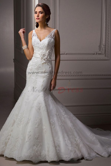 Sheer Straps Mermaid lace Sheath Glamorous Waist With Flower wedding dresses nw-0188