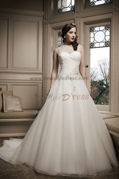 Sheer Straps Sweetheart Crystal Back Design Button a-line 20 Inch Train wedding dress nw-0126