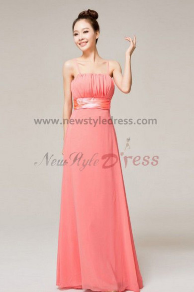 Spaghetti Pink Chiffon Floor-Length Prom Dresses np-0211
