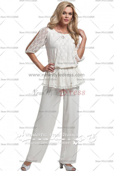 Summer White Chiffon Two Piece mother of the bride dresses pants suit ...