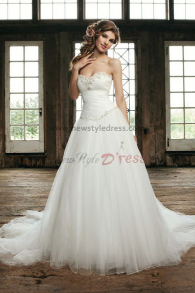 Sweetheart Chest With beading a line tulle Glamorous Spring wedding dress nw-0263