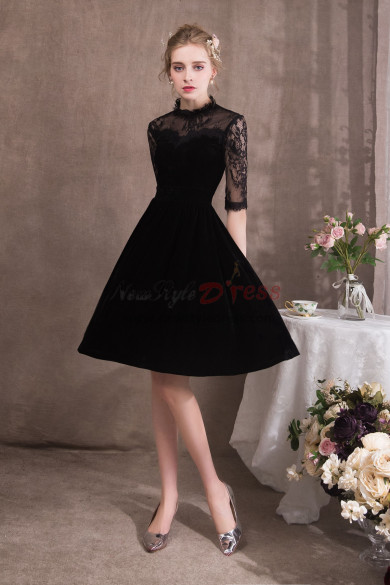 A-line Black Velvet Prom dresses Short dress NP-0413