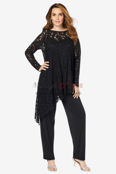 Asymmetric Black Lace Mother of the Bride Pant Suits, Stretchy Waist Trousers Women