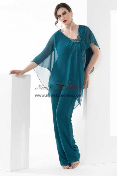 Beaded Neckline Mother of the Bride Pant suits Cape Wedding Guest Outfit nmo-942