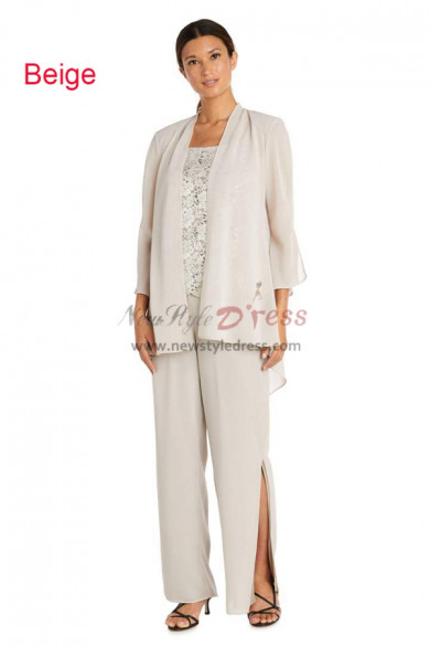 Beige Mother of the Bride Pant Suits, Stretchy Waist Trousers Women