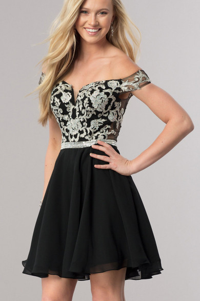Black Off-the-Shoulder Homecoming Dress,Sweetheart Mini Above Knee Dress sd-019-1