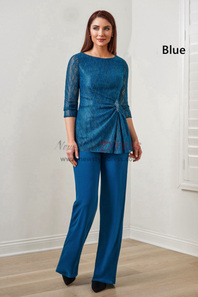 Blue Elastic Pants Mother Of The Bride Pant Suits, 2 Piece Spring Women
