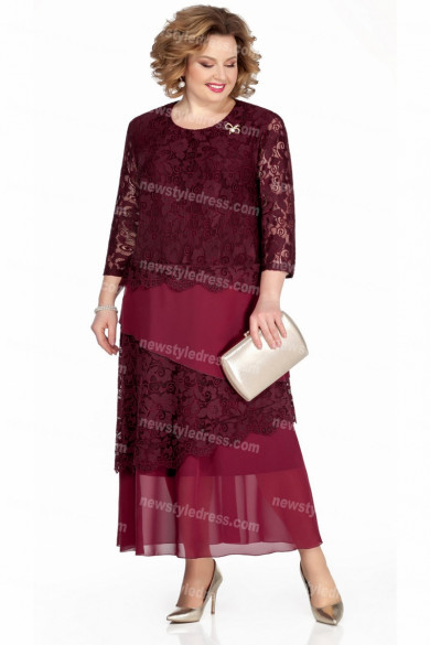 2021 Burgundy Mother Of The Bride Dresses Ankle-Length Plus Size Women