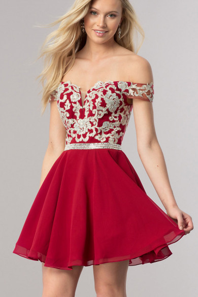 Burgundy Off-the-Shoulder Homecoming Dress,Sweetheart Mini Above Knee Dress sd-019-2