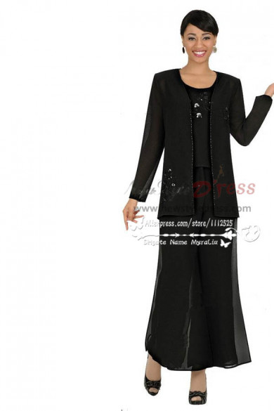 Chiffon Black three piece outfit mother of the bride pant suit for Special Occasion nmo-224