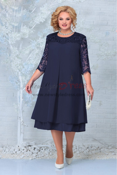 Comfortable Chiffon Mother of the Bride Dresses, Customized Plus Size Dark Navy Women
