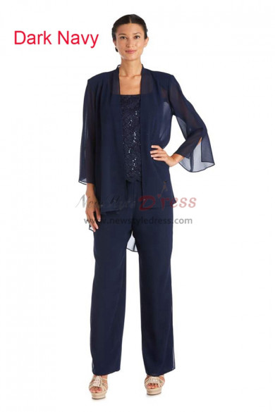 Dark Navy Mother of the Bride Pant Suits, Stretchy Waist Trousers Women